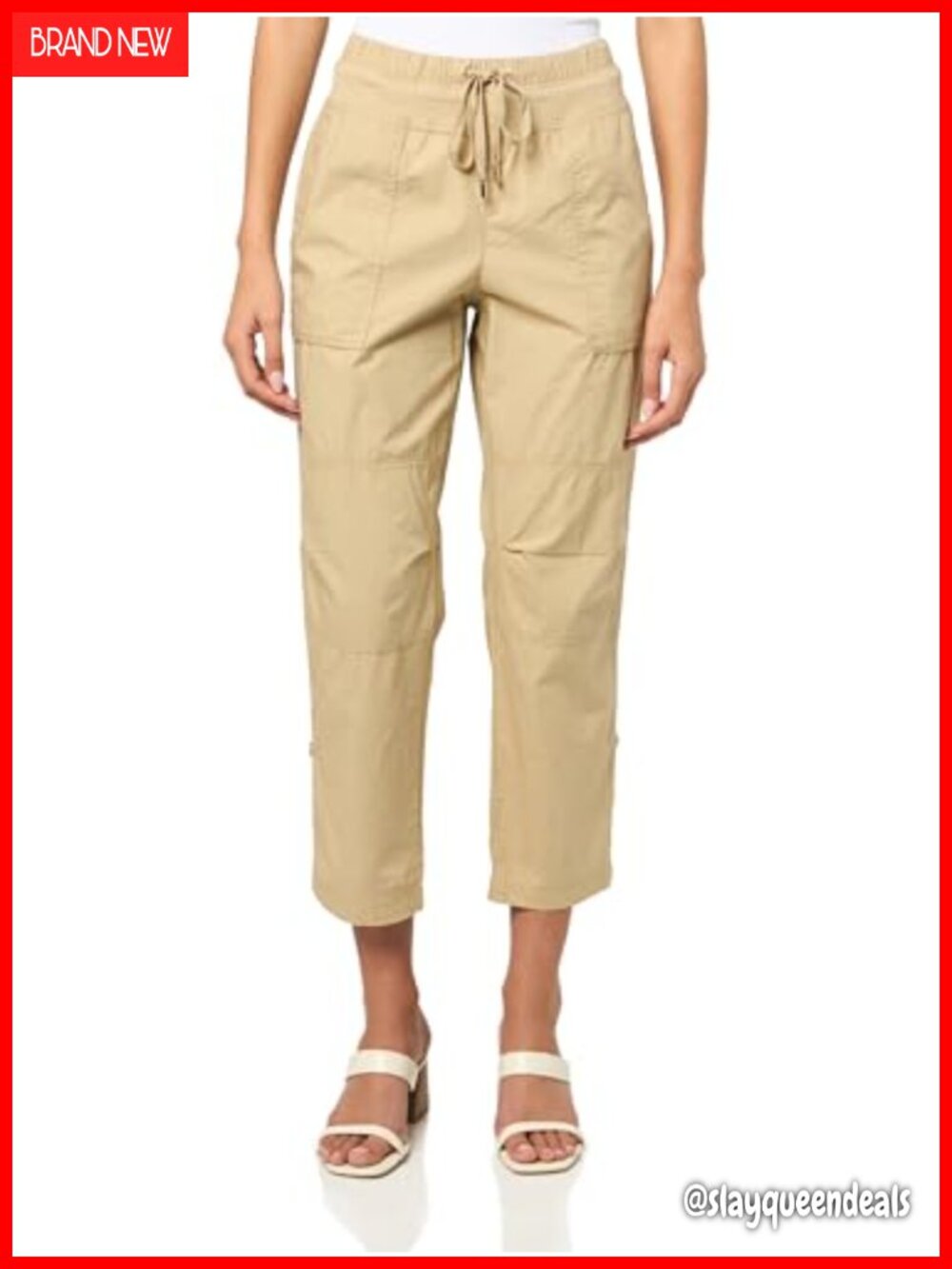 Cotton Poplin Utility Pants Mid Rise Straight Leg Drawstring Work